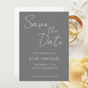 Dark Grey Simple Style Wedding Save The Date