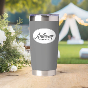Dark Grey Stylised Wedding Groomsman Name Insulated Tumbler
