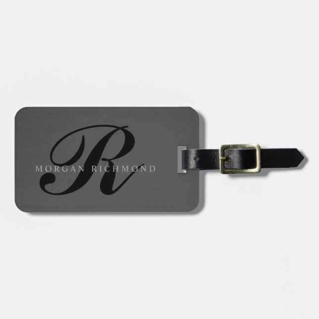 Dark Grey Stylish Monogram Luggage Tag (Front Horizontal)