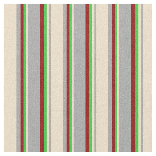 Dark Grey, Tan, Lime Green, and Dark Red Coloured Fabric (Close Up)