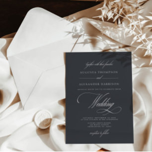 Dark Grey Vintage Calligraphy Classy Wedding Invitation