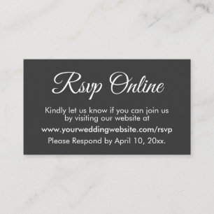 Dark Grey Wedding RSVP Online Elegant Simple Enclosure Card