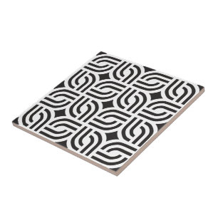 Dark Grey White Antique geometric Pattern Ceramic Tile