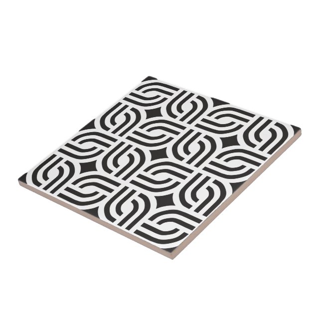 Dark Grey White Antique geometric Pattern Ceramic Tile (Side)