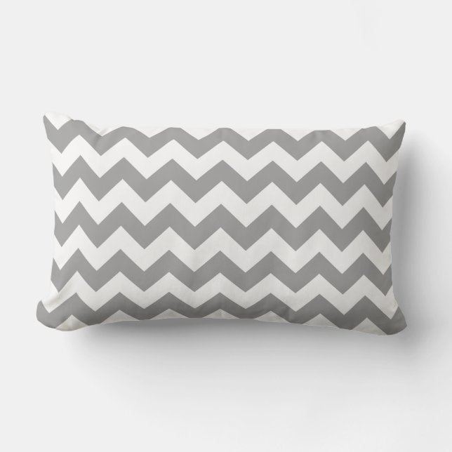 Dark Grey White Chevron Zig-Zag Pattern Lumbar Cushion (Front)