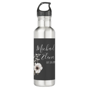 Dark Grey & White Floral Wedding  710 Ml Water Bottle