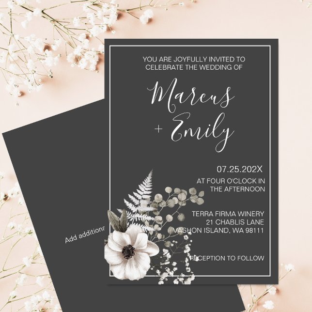 Dark Grey & White Floral Wedding  Invitation (Creator Uploaded)