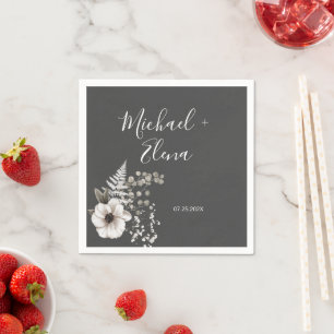 Dark Grey & White Floral Wedding Paper  Napkin