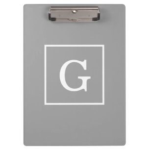 Dark Grey White Framed Initial Monogram Clipboard