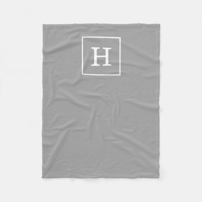Dark Grey White Framed Initial Monogram Fleece Blanket (Front)