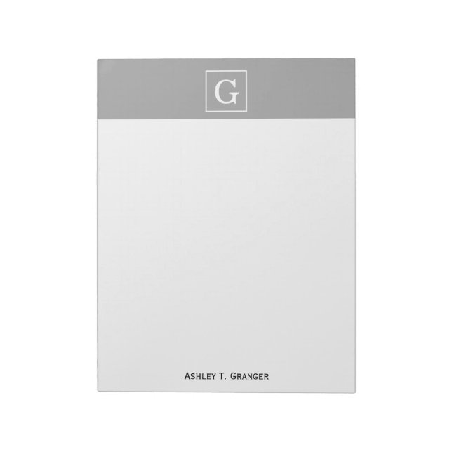 Dark Grey White Framed Initial Monogram Notepad (Rotated)