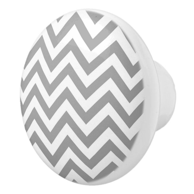 Dark Grey White Large Chevron ZigZag Pattern Ceramic Knob (Right)