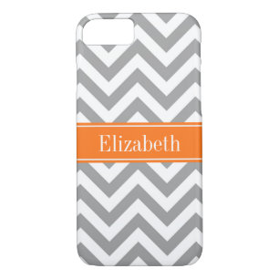Dark Grey White LG Chevron Pumpkin Name Monogram iPhone 8/7 Case