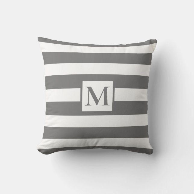 Dark Grey white strips monogram Cushion (Front)