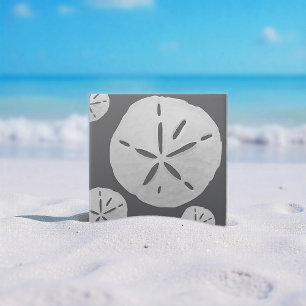 Dark Grey & White Tropical Beach Sand Dollar Ceramic Tile