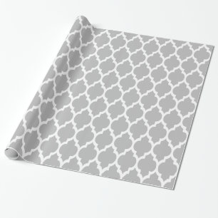 Dark Grey White XL Moroccan Quatrefoil #4 Wrapping Paper