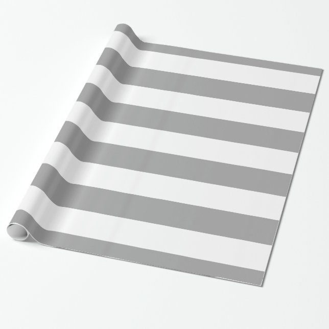 Dark Grey, White XL Stripes Pattern Wrapping Paper (Unrolled)