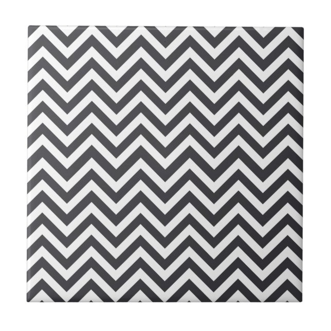 Dark Grey & White Zigzag Pattern Ceramic Tile (Front)