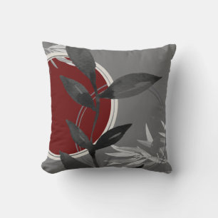 Dark Grey & Wine Artistic Abstract Watercolor Leaf Cushion