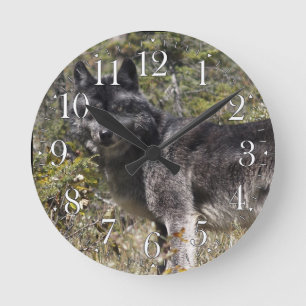 Dark Grey Wolf & Forest Pasture Photo Clock