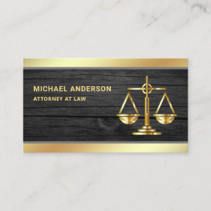 Dark Grey Wood Gold Justice Scale Lawyer Attorney Business Card