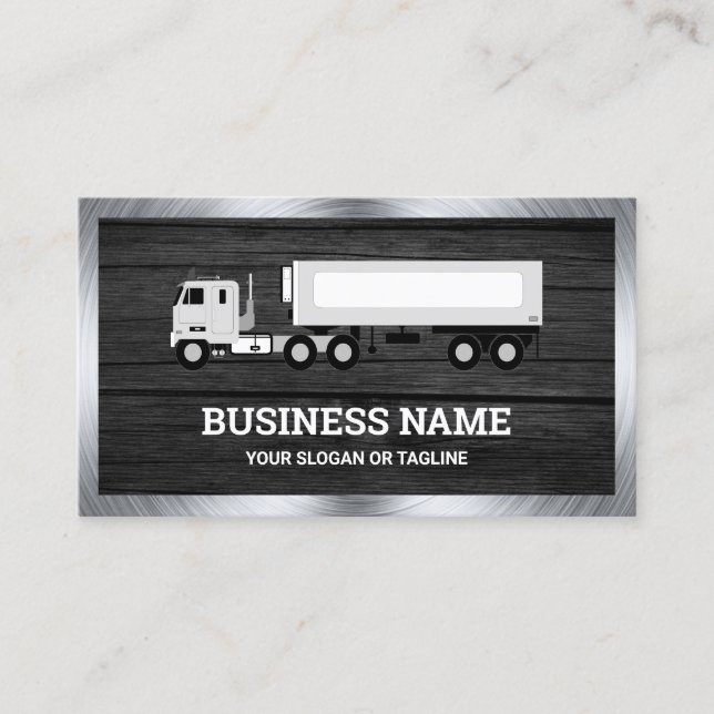 Dark Grey Wood Logistics Transport Truck Trailer Business Card (Front)