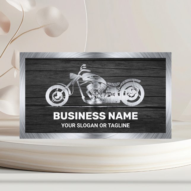 Dark Grey Wood Steel Motorbike Motorcycle Mechanic Business Card (Creator Uploaded)
