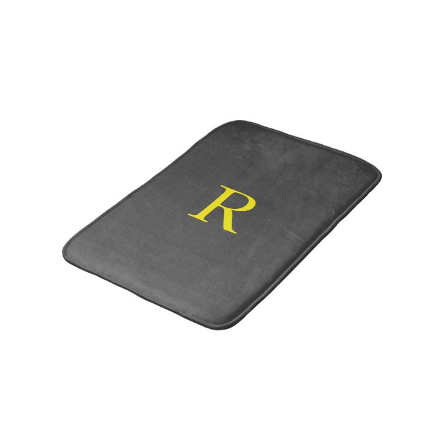 Dark Grey Yellow Grey Monogram Initial Cute Cool Bath Mat (Angled)