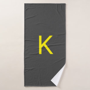 Dark Grey Yellow Grey Monogram Initial Letter Name Bath Towel