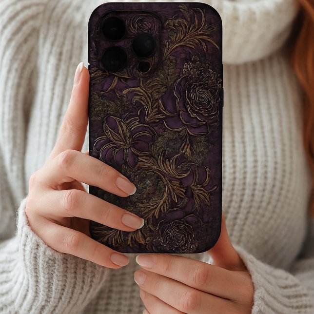 Dark Grunge Aesthetic Gothic Violet Gold Floral iPhone Case (Creator Uploaded)