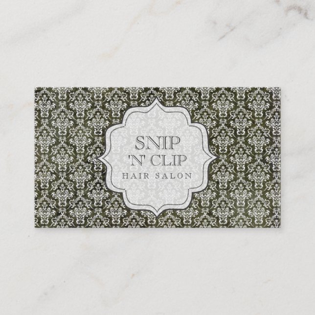 Dark Grunge Antique Damask Hair Stylist Fashion Appointment Card (Front)