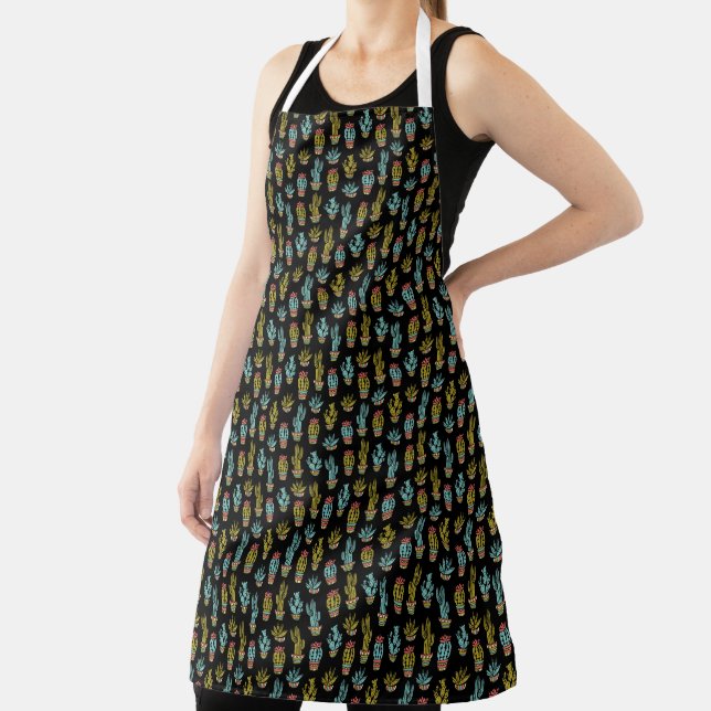 Dark Grunge Cactus Pattern Apron (Insitu)