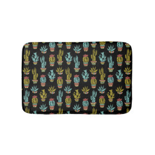 Dark Grunge Cactus Pattern Bath Mat