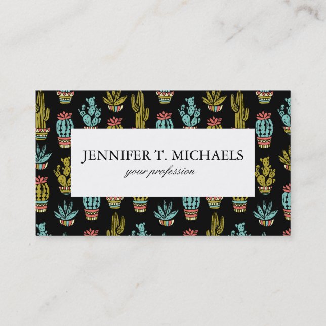 Dark Grunge Cactus Pattern Business Card (Front)