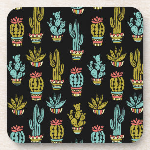Dark Grunge Cactus Pattern Coaster