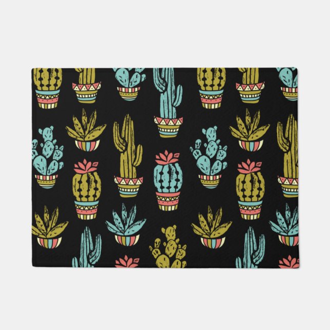 Dark Grunge Cactus Pattern Doormat (Front)