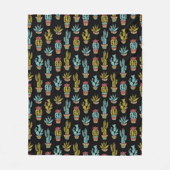 Dark Grunge Cactus Pattern Fleece Blanket (Front)
