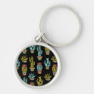 Dark Grunge Cactus Pattern Key Ring