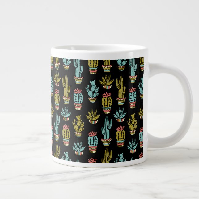 Dark Grunge Cactus Pattern Large Coffee Mug (Right)