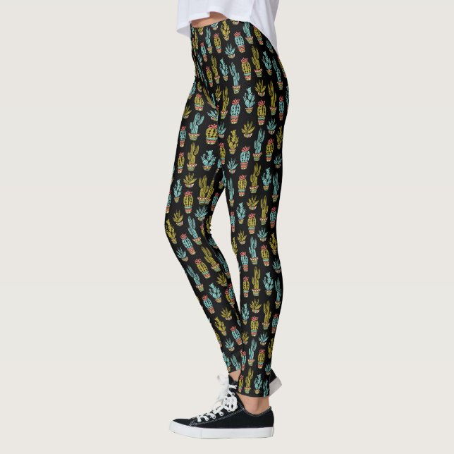 Dark Grunge Cactus Pattern Leggings (Left)