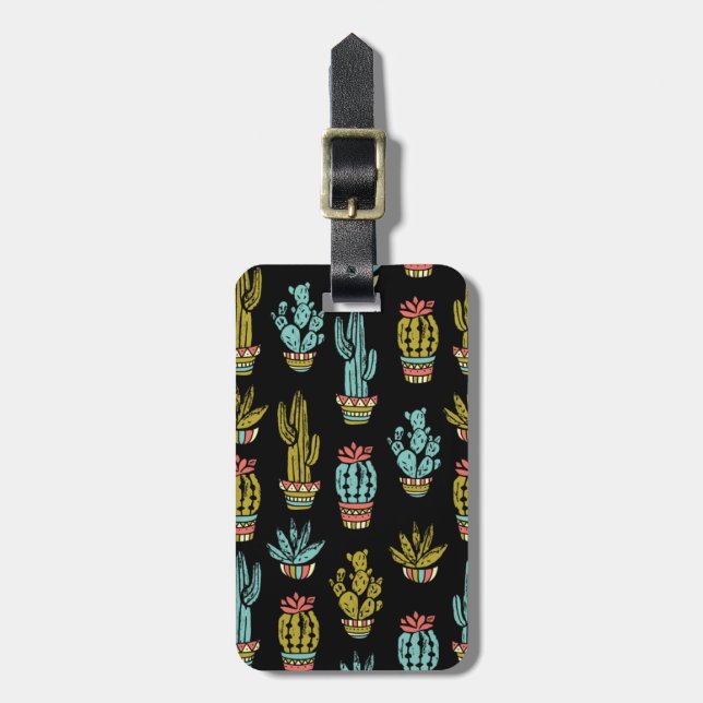 Dark Grunge Cactus Pattern Luggage Tag (Front Vertical)