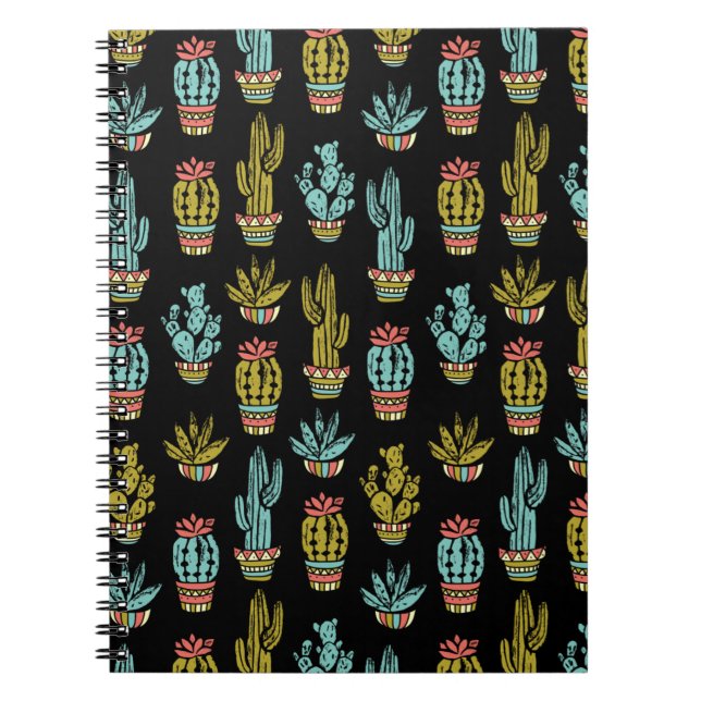 Dark Grunge Cactus Pattern Notebook (Front)