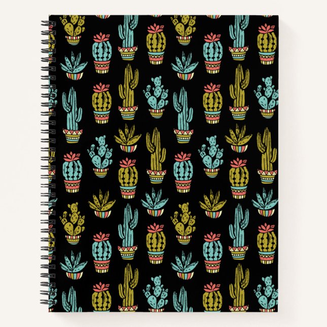 Dark Grunge Cactus Pattern Notebook (Front)