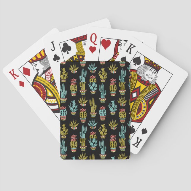 Dark Grunge Cactus Pattern Playing Cards (Back)