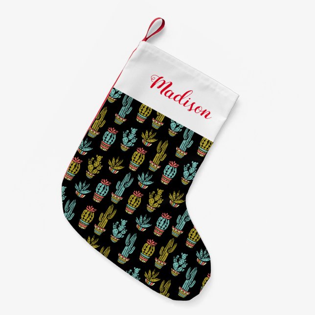 Dark Grunge Cactus Pattern Small Christmas Stocking (Front (Hanging))