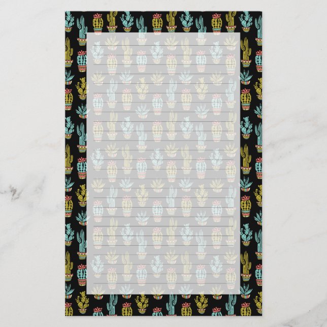 Dark Grunge Cactus Pattern Stationery (Front)