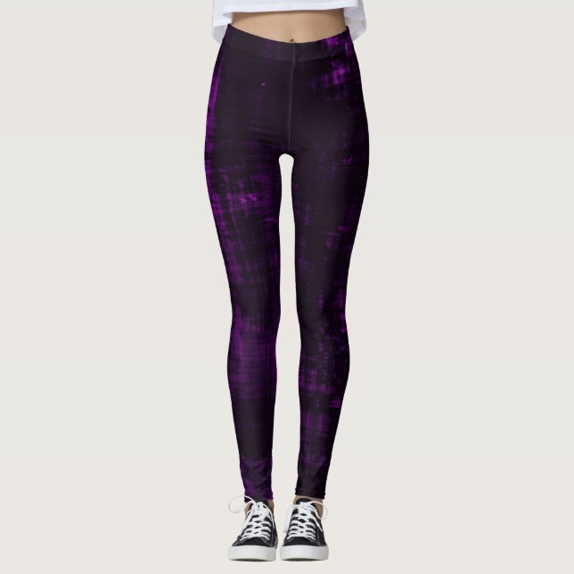 Dark Grunge Crosshatch Texture - Purple Leggings (Front)