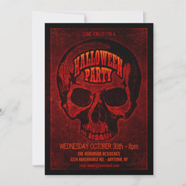 Dark Grunge Skull Halloween Party Invite (Front)