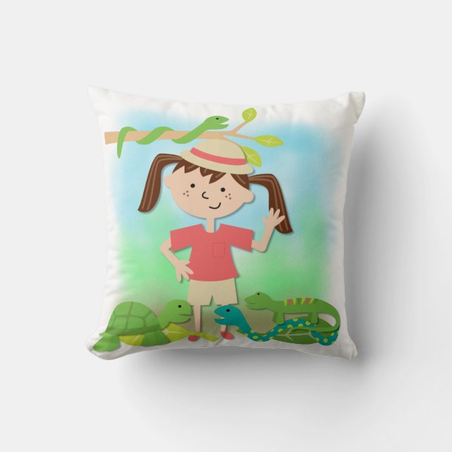 Dark Hair Girl on Safari Pillow (Front)