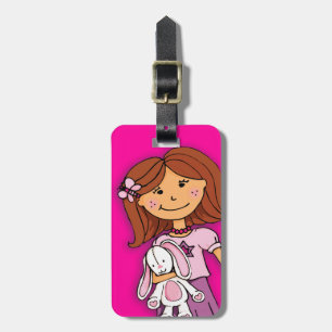Dark hair girl with bunny kids named luggage tag